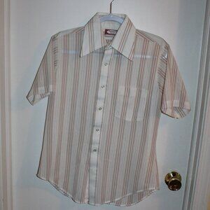 Vintage Men's Sutton Collection Knit 100% Poly White Tan & Peach Stripes 15 1/2